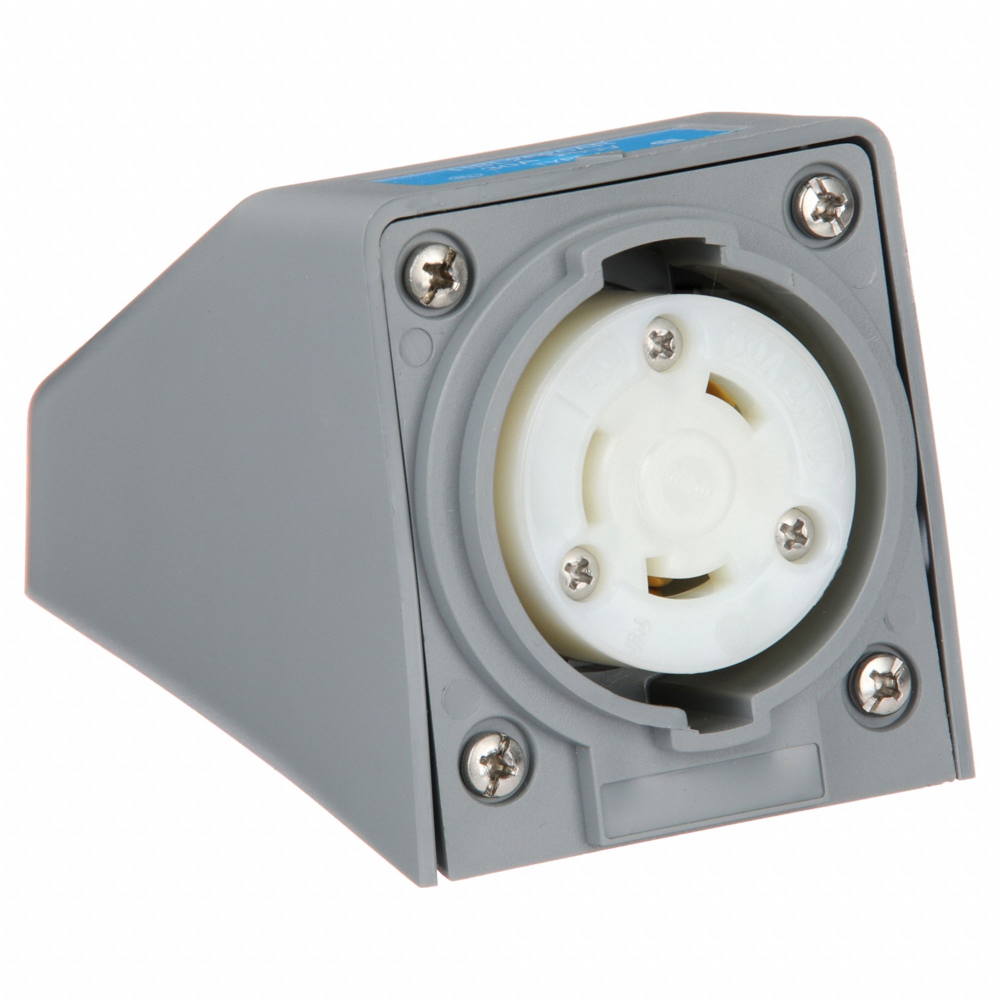Angle Locking Receptacle: L6-30R, 30 A, 250V AC, Gray/White, 2 Poles, Shrouded