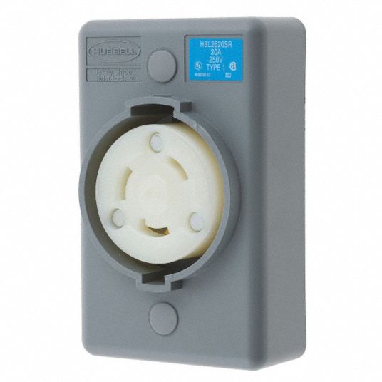 HUBBELL WIRING DEVICE-KELLEMS Gray Locking Receptacle, 30 Amps, 250V AC