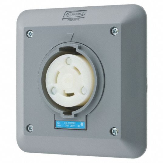 HUBBELL WIRING DEVICE-KELLEMS Gray Locking Receptacle, 30 Amps, 250V AC