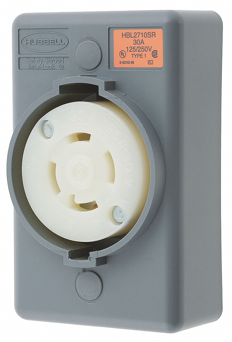 HUBBELL WIRING DEVICE-KELLEMS Gray Locking Receptacle, 30 Amps, 125
