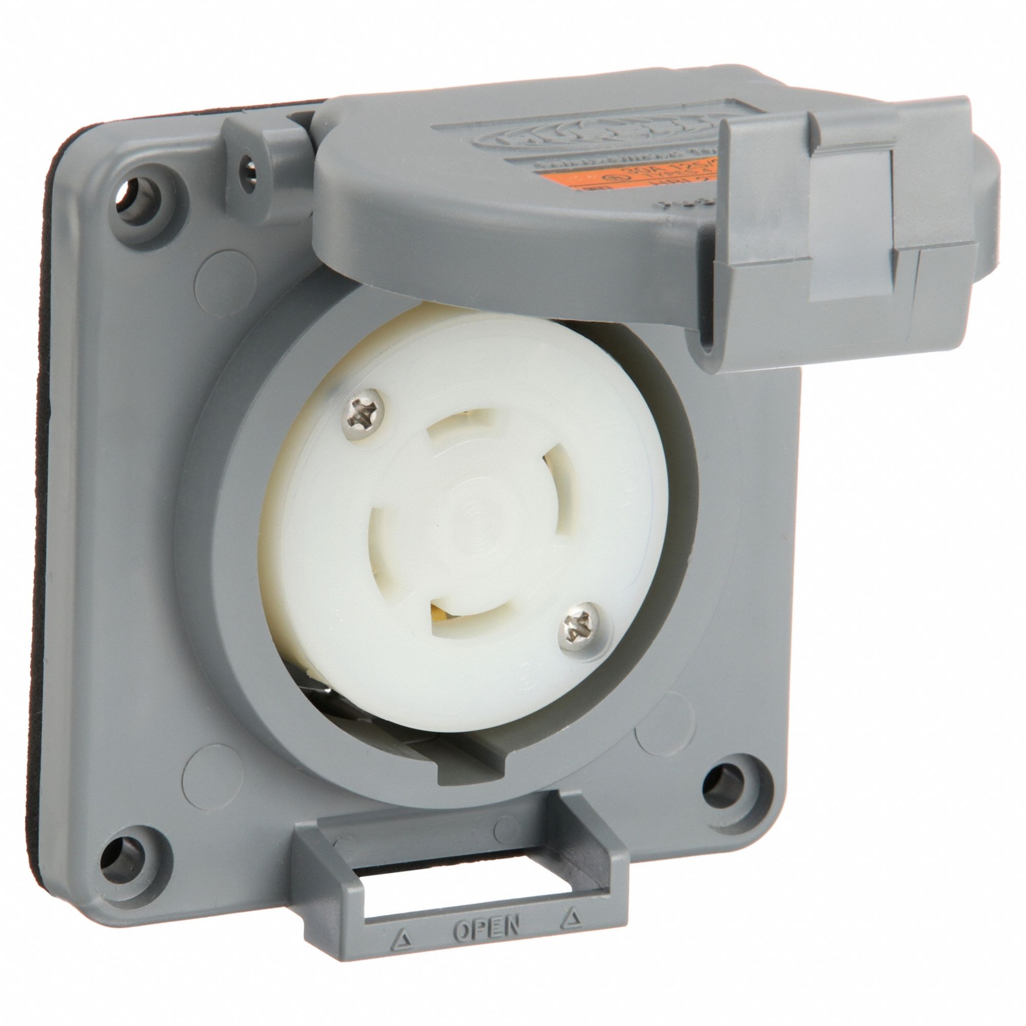 WATERTIGHT LOCKING RECEPTACLE, L14-30R, NON-FLANGED, 30 A, 125/250V AC, 3 POLES, GREY, SHROUDED