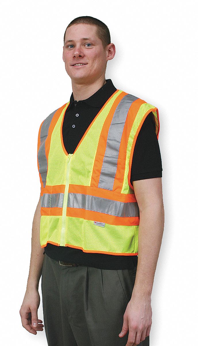 HI-VIS VEST, ANSI CLASS 2, 4XL, LIME, POLYESTER MESH, ZIPPER, CONTRASTING, DOUBLE