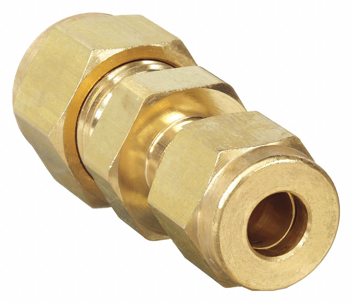 REDUCING UNION: BRASS, FOR ½ IN X ¼ IN TUBE OD, COMPRESSION X COMPRESSION, 1 27/32 IN L