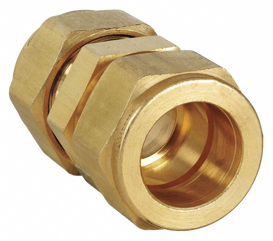 Compression Fitting Union: 3/4 in OD x 3/4 in OD Size, Compression x Compression, Brass