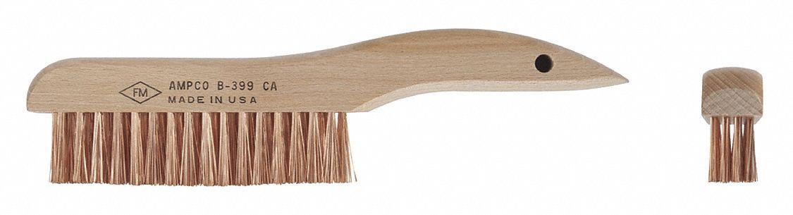 Nonsparking Scratch Brush: Curved Handle, Phosphor Bronze, Wood, 1 1/2 in Brush Lg