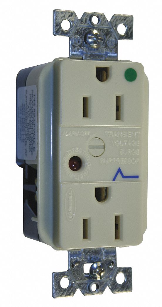 RECEPTACLE, DUPLEX, 5-15R, 15 A, 125V AC, IVORY, 2 POLE/3 WIRE POLES AND WIRES