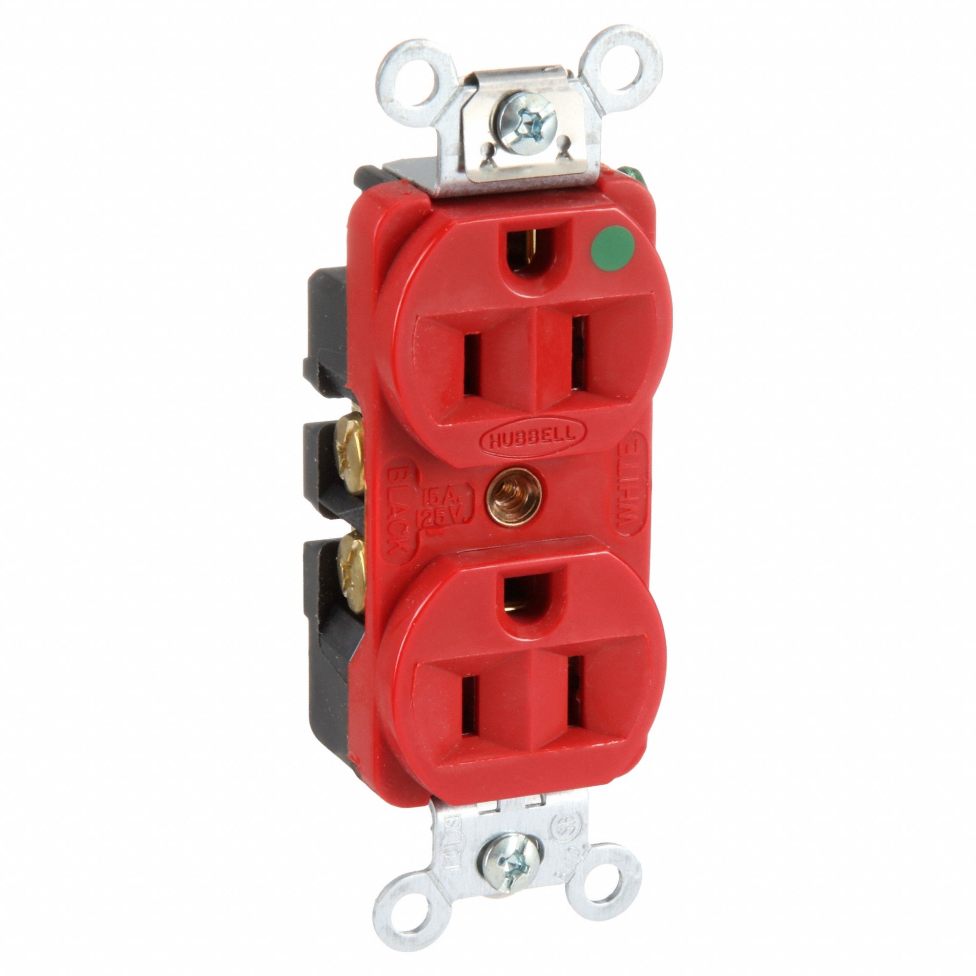 RECEPTACLE, 5-15R, 15 A, 125V AC, RED, 2 POLE/3 WIRE POLES AND WIRES, SCREW TERMINALS