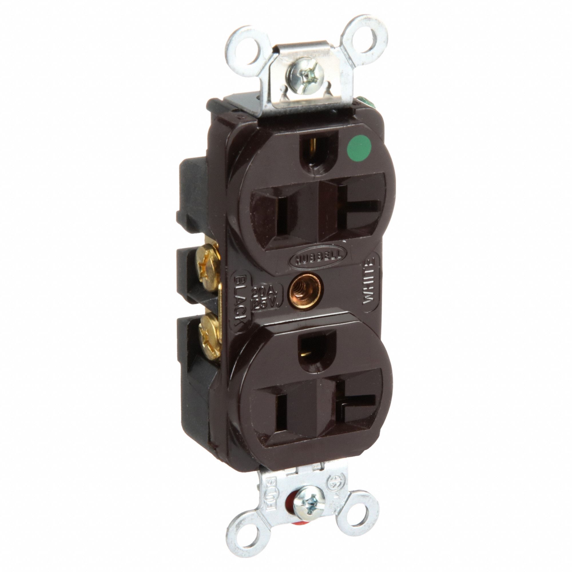 RECEPTACLE, 5-20R, 20 A, 125V AC, BROWN, 2 POLE/3 WIRE POLES AND WIRES, SCREW TERMINALS