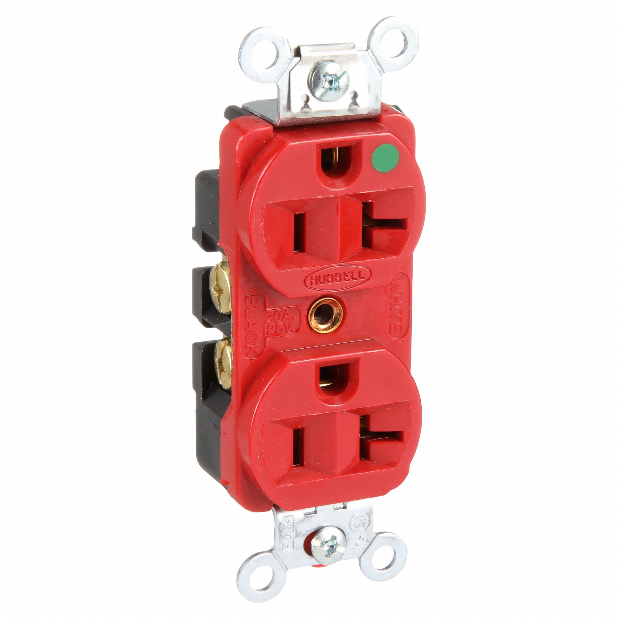 RECEPTACLE, 5-20R, 20 A, 125V AC, RED, 2 POLE/3 WIRE POLES AND WIRES, SCREW TERMINALS