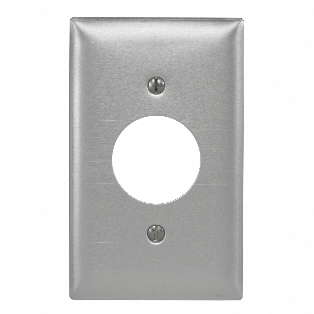 SINGLE RECEPTACLE WALL PLATE, SINGLE CIRCULAR OPENING, ALUMINUM, SILVER, 1 OUTLET OPENING