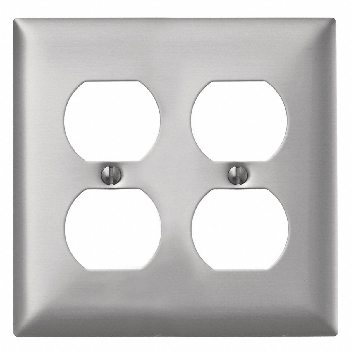 DUPLEX RECEPTACLE WALL PLATE, DUPLEX OUTLET, ALUMINUM, SILVER, 2 OUTLET OPENINGS, 0 SWITCH OPENINGS