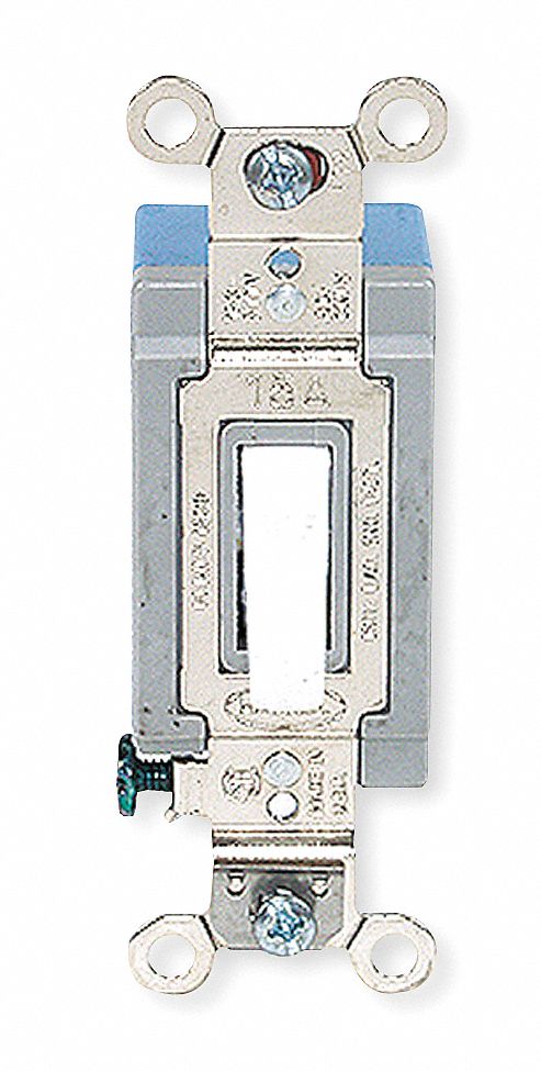 INTERRUPTEUR MURAL, 120/277 V CA, 15 A, 1,3 PO LARGEUR, BORNES À VIS, 1/2 HP, 14 AWG, 10 AWG, BLANC