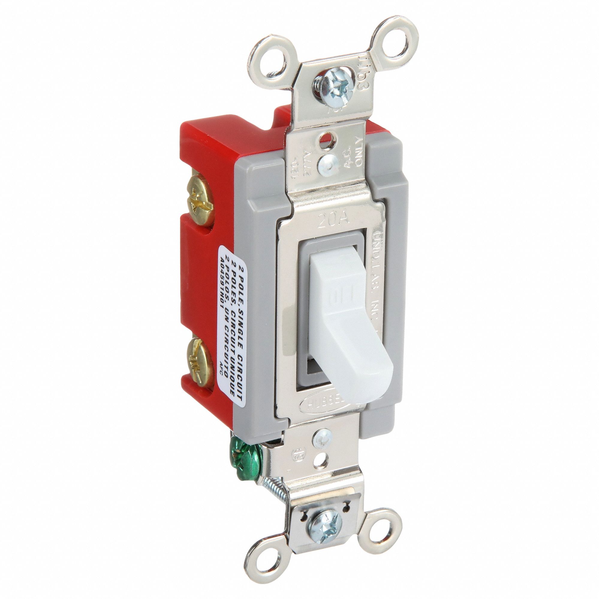 Wall Switch: Toggle Switch, Double Pole, White, 20 A, 120/277V AC, Screw Terminals