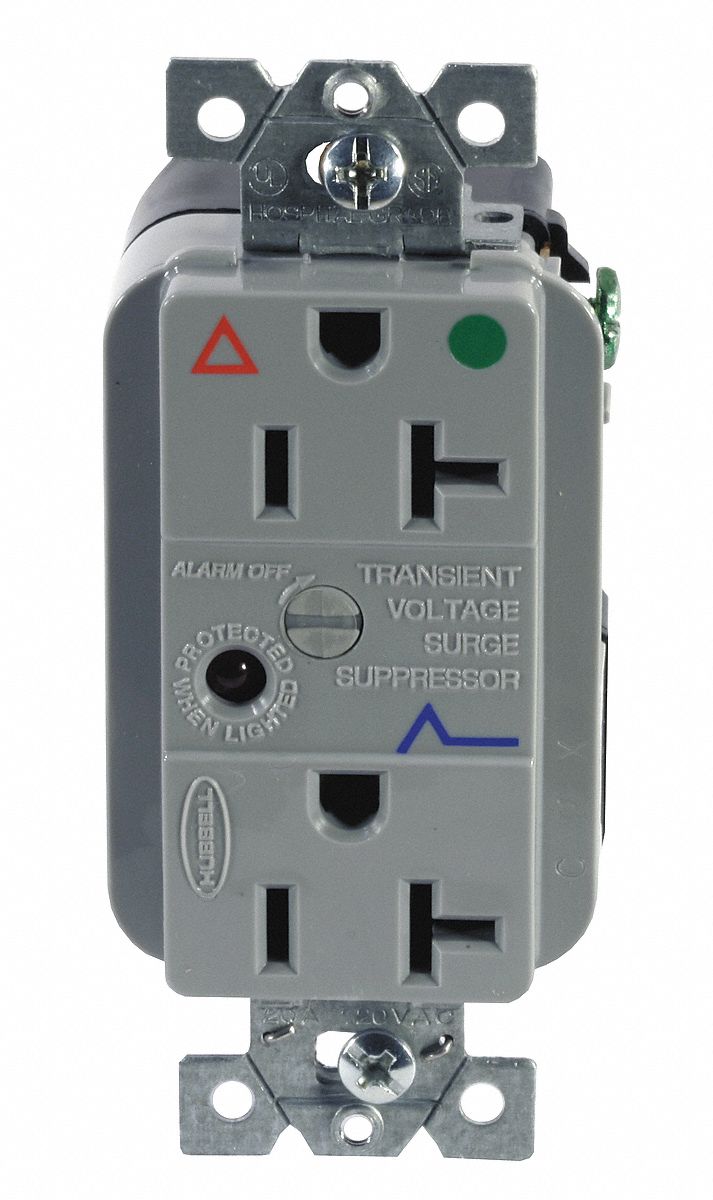 Receptacle: Duplex, 5-20R, 20 A, 125V AC, Gray, 2 Pole / 3 Wire Poles & Wires, Gen Purpose