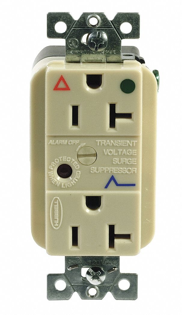 Receptacle: Duplex, 5-20R, 20 A, 125V AC, Ivory, 2 Pole / 3 Wire Poles & Wires, Gen Purpose