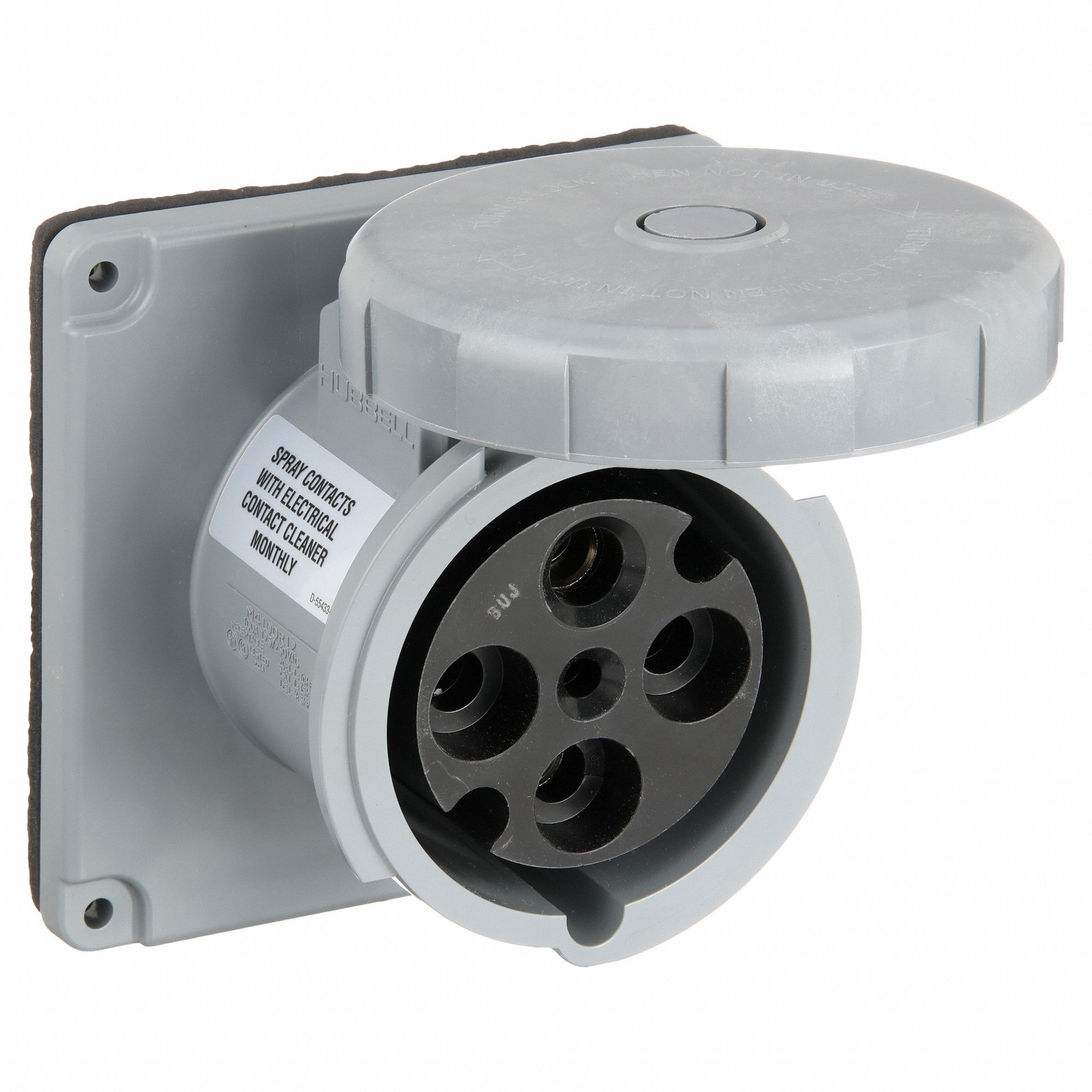 PIN AND SLEEVE RECEPTACLE, 100 A, 125/250V AC, IEC GROUNDING, GREY, RECEPTACLE ONLY