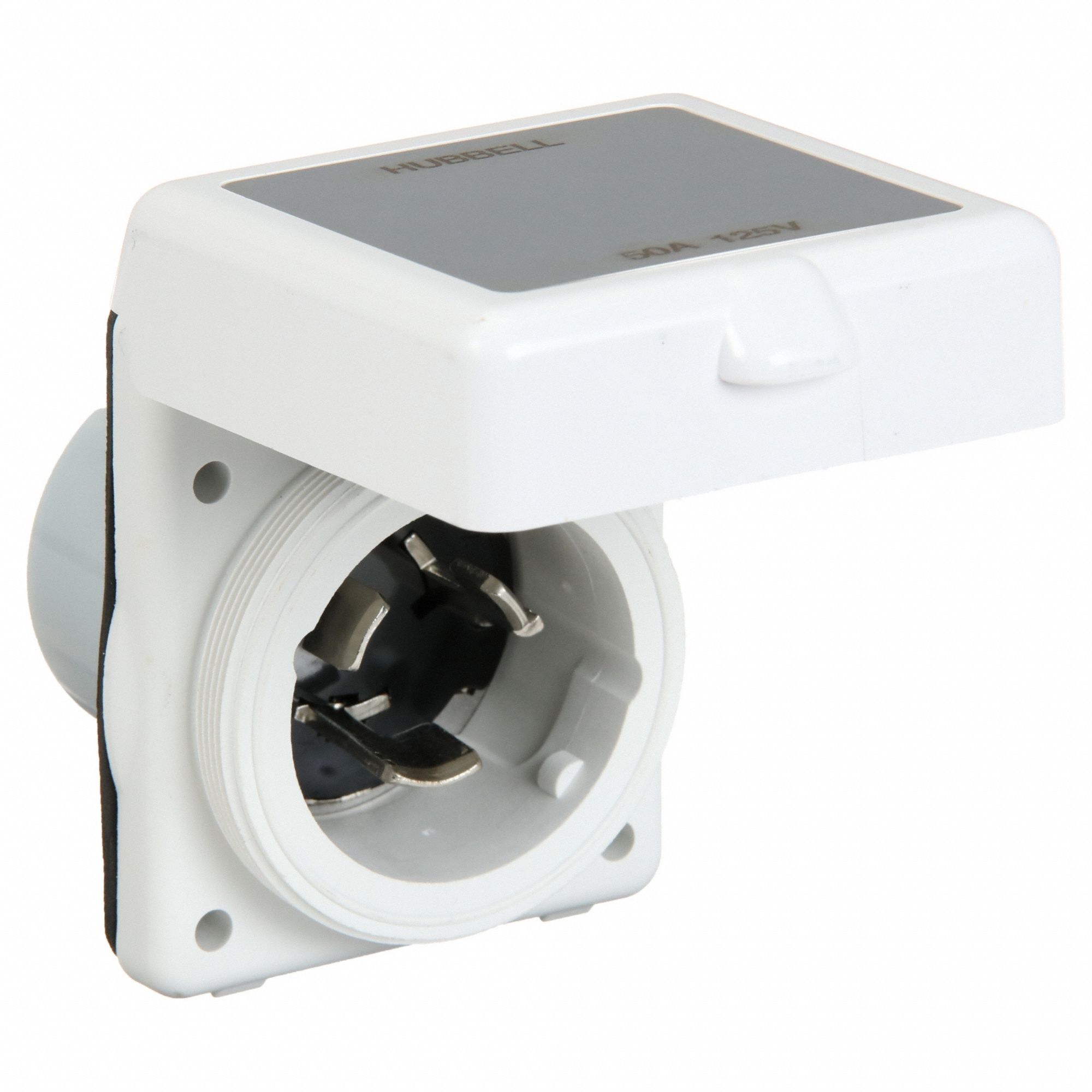 Flanged Locking Inlet: Non-NEMA, 50 A, 125V AC, 3 Blades, Flush