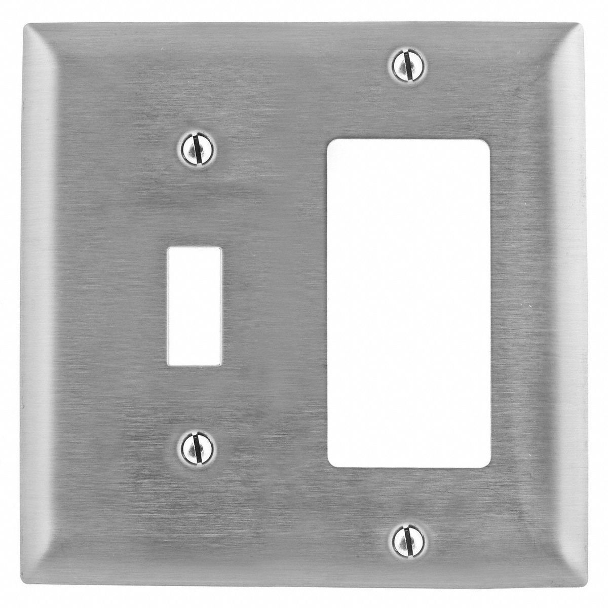 TOGGLE SWITCH/ROCKER WALL PLATE, COMBO, STAINLESS STEEL, SILVER, 1 OUTLET OPENING