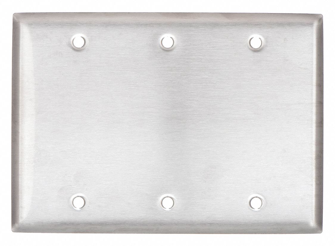 BLANK BOX MOUNT WALL PLATE, BLANK, STAINLESS STEEL, SILVER, 0 OUTLET OPENINGS, 0 SWITCH OPENINGS