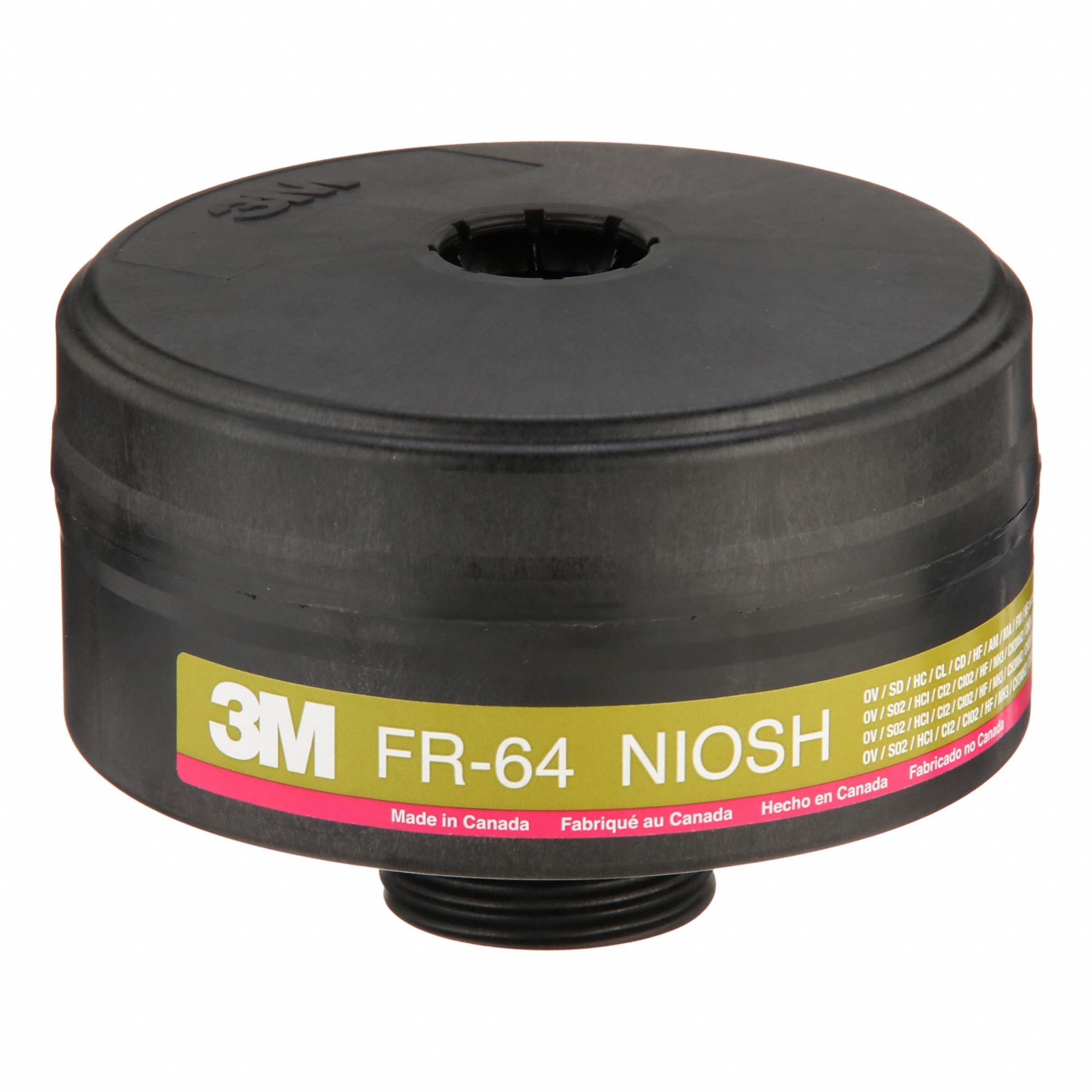 Gas Mask Canister: Magenta/Olive Color, Threaded, NIOSH, FR-64, 4 PK