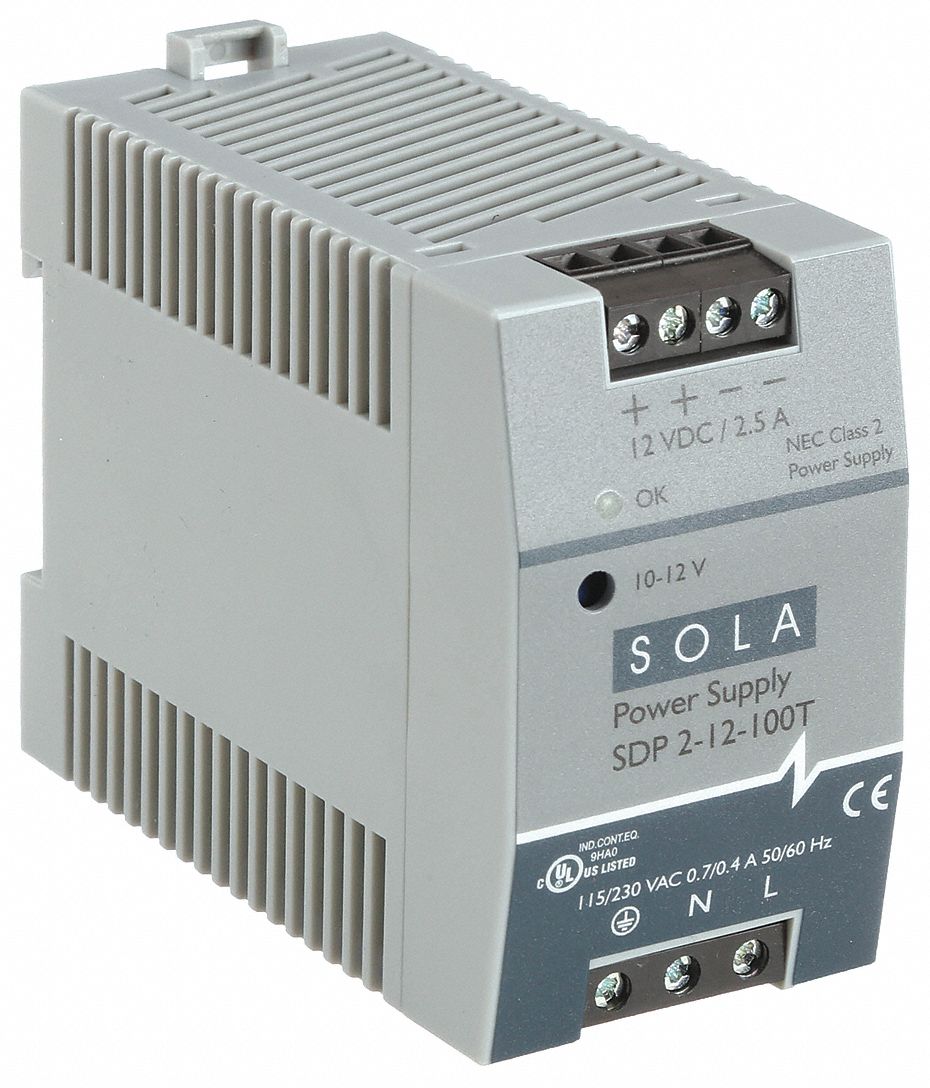 DC Power Supply: DIN Rail, 30 W Output Power - Rated, 3 A_2.5 A Current - Output, Plastic