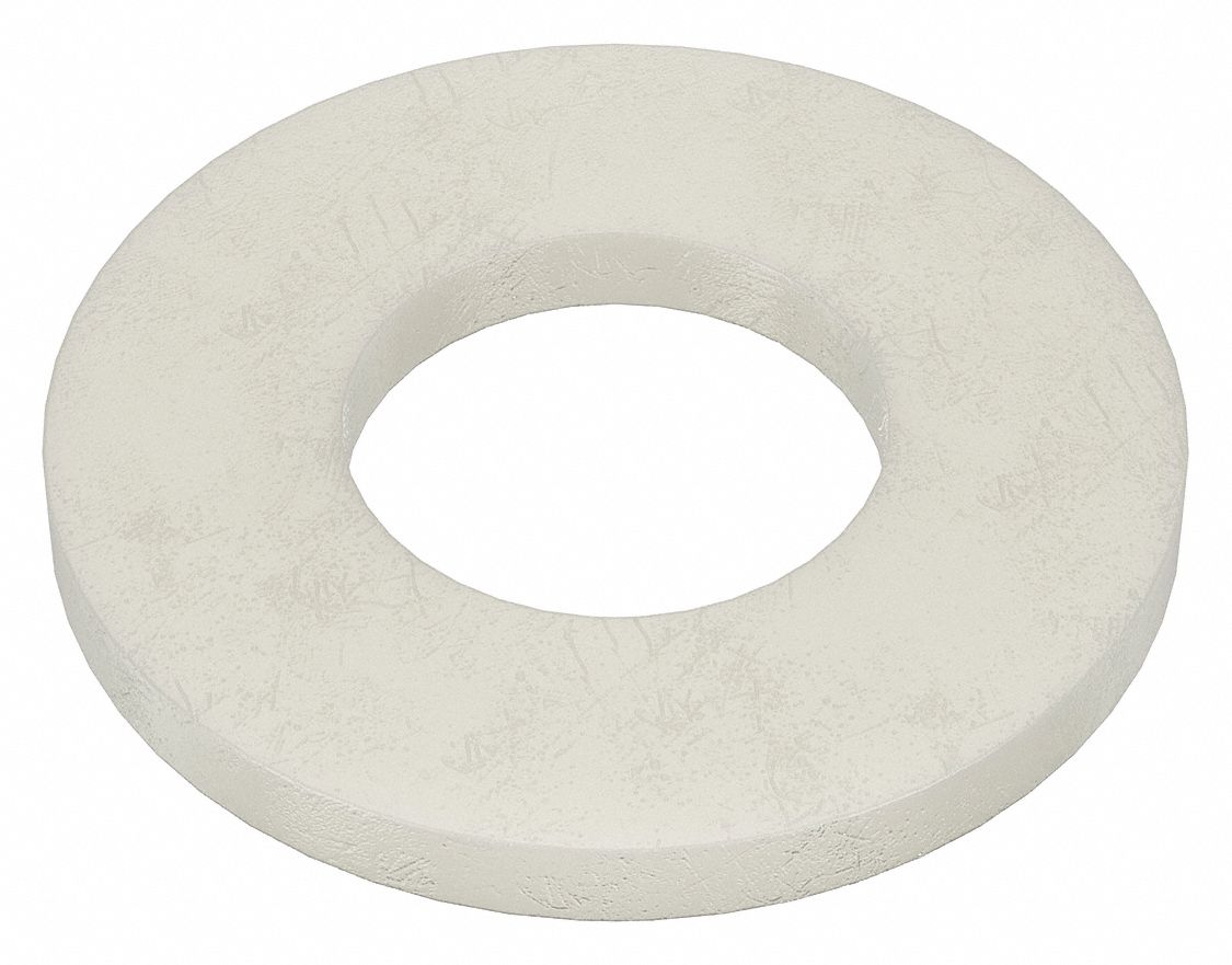Flat Washer: Plastic, M4 Screw Sz, 4.3 mm In Dia, 9 mm Out Dia, 0.8 mm Max Thick, Plain Nylon, 50 PK