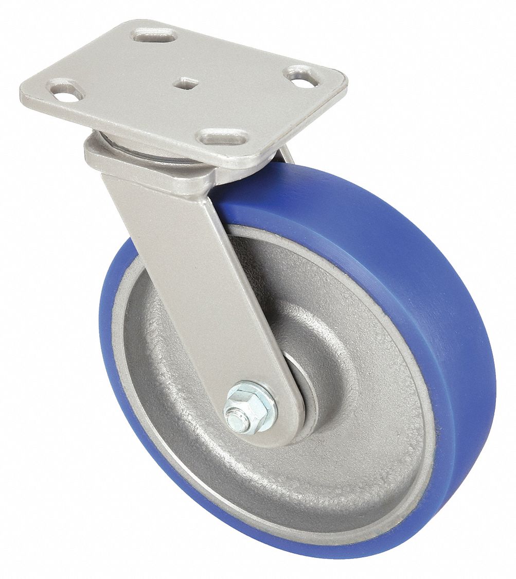 STANDARD PLATE CASTER, 8 IN WHEEL DIA, 1200 LB, 9½ IN MOUNTING H, SWIVEL CASTER, SOFT