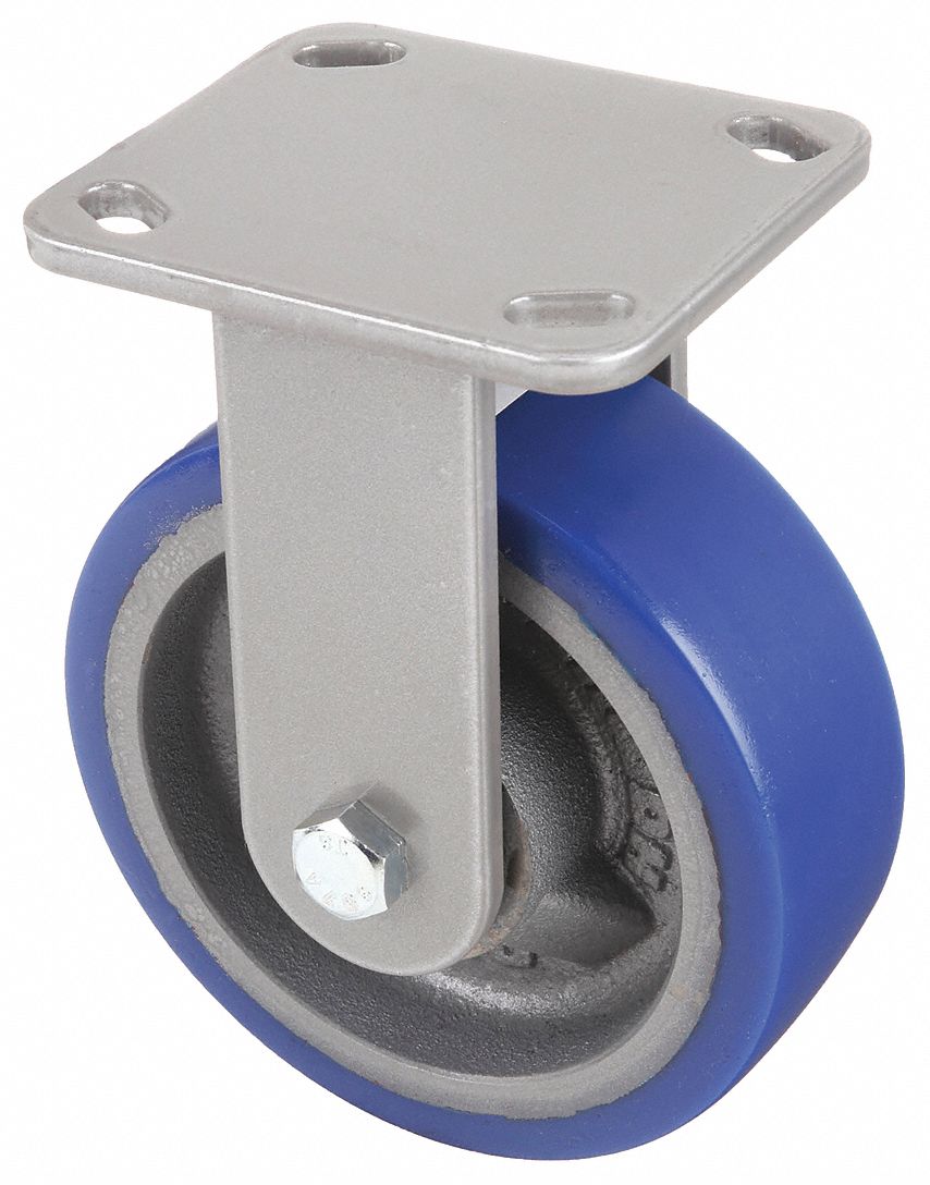 Plate Caster: Rigid, No Brake, Polyurethane, 6 in Wheel Dia, 2 in Wheel Wd, Slot, Rectangle