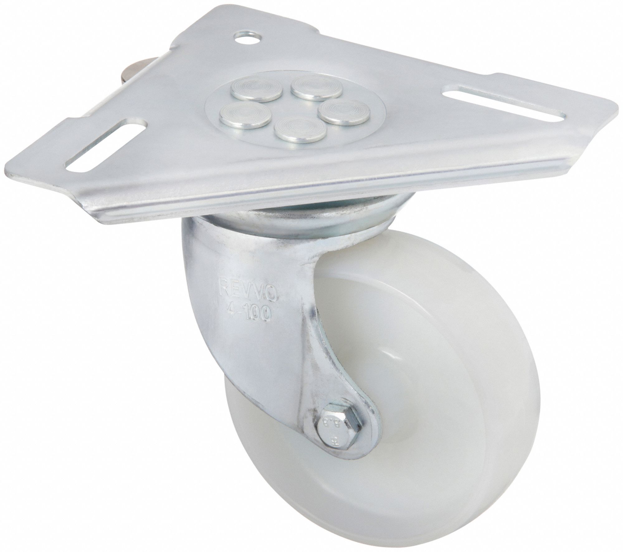 TRIANGULAR-MOUNT KINGPINLESS PLATE CASTER, 4 IN WHEEL DIAMETER, 500 LB, SWIVEL CASTER