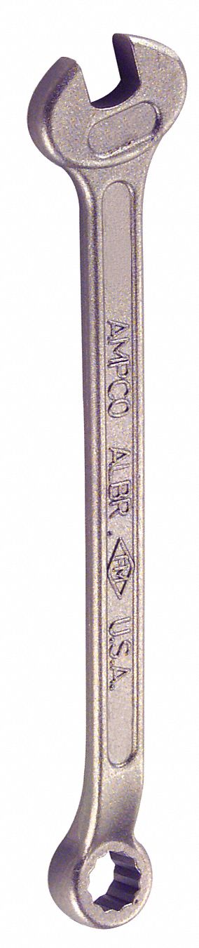 Combination Wrench: Aluminum Bronze Nickel, Natural, 9/16 in Head Size, 8 in Overall Lg