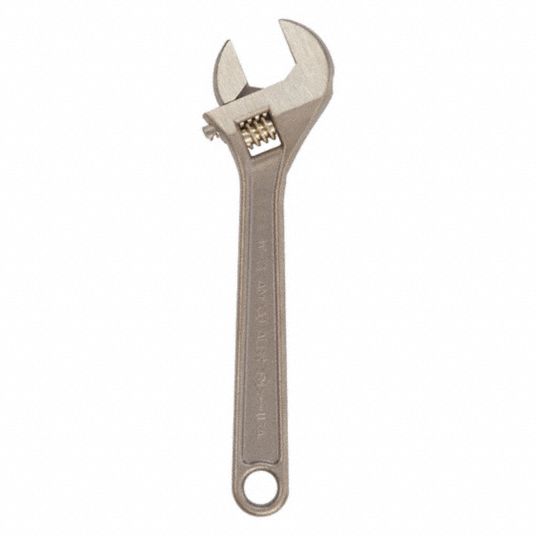 AMPCO Adjustable Wrench: Aluminum Bronze, Natural, 8 in Overall Lg, 1 1/8  in Jaw Capacity