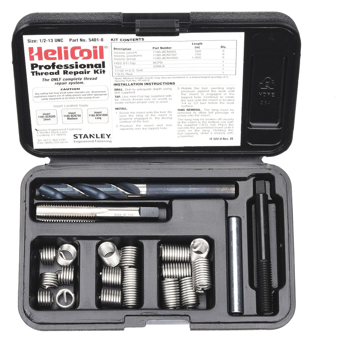 Thread repair kit 1xD,1,5xD,2xD Helicoil M6 (60 inserts)