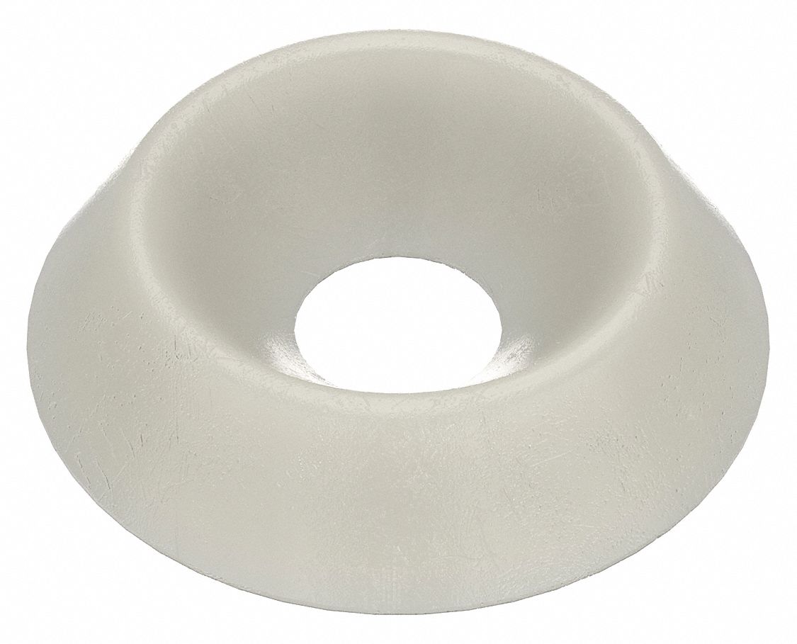 COUNTERSUNK WASHER, FOR #8 SCREW, NYLON, 6/6, PLAIN FINISH, 0.171 IN MAX ID, 20 PK