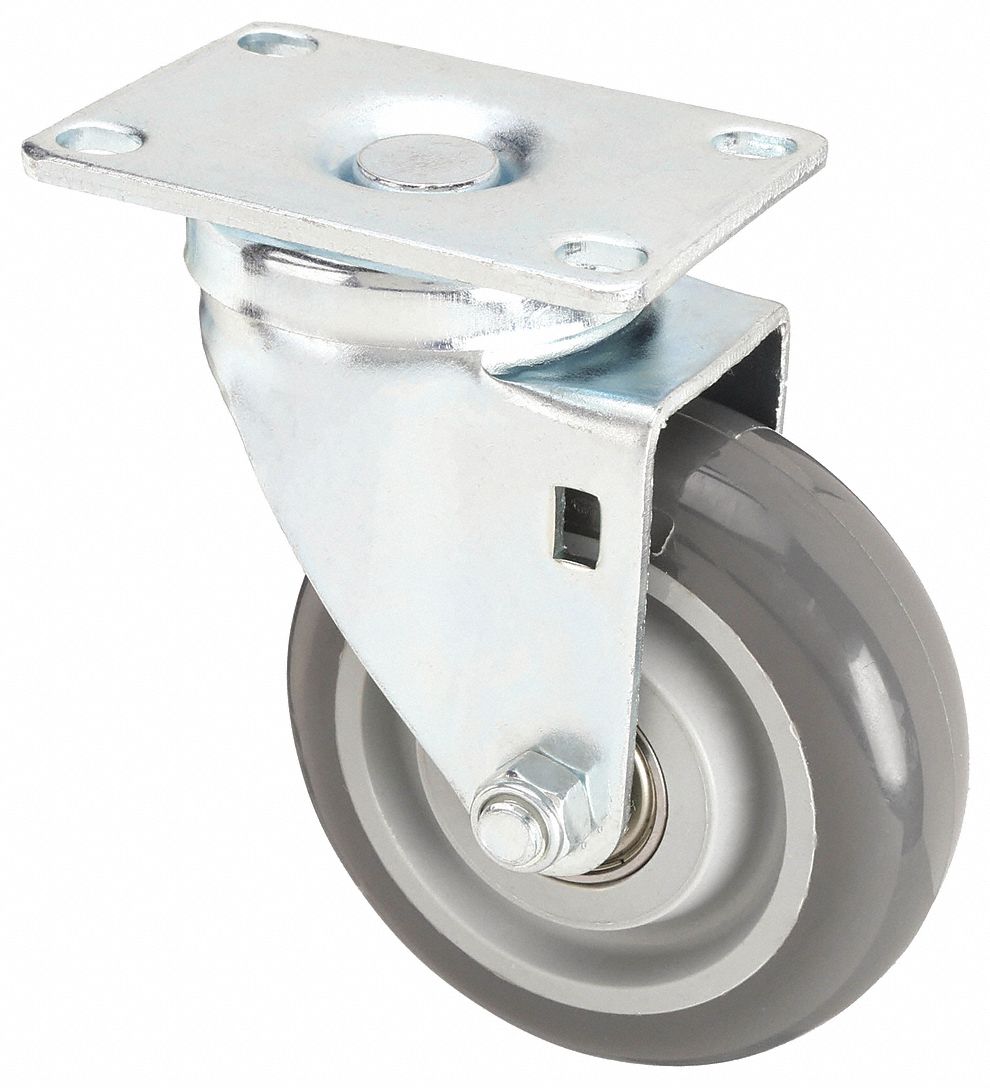 Plate Caster: Swivel, No Brake, Polyurethane, 4 in Wheel Dia, 1 1/4 in Wheel Wd