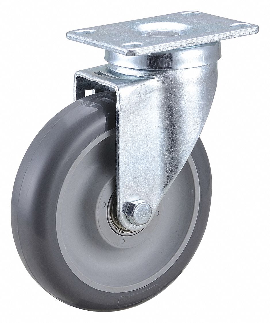 GRAINGER APPROVED Standard Plate Caster 5 in Wheel Dia., 250 lb, 6 3/