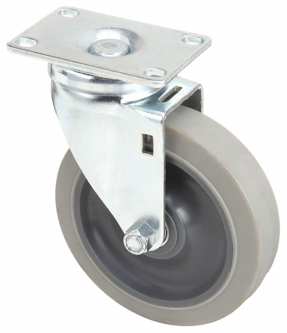 DEBRIS-RESISTANT STANDARD PLATE CASTER, 5 IN WHEEL DIA, 250 LB, SWIVEL CASTER, SOFT