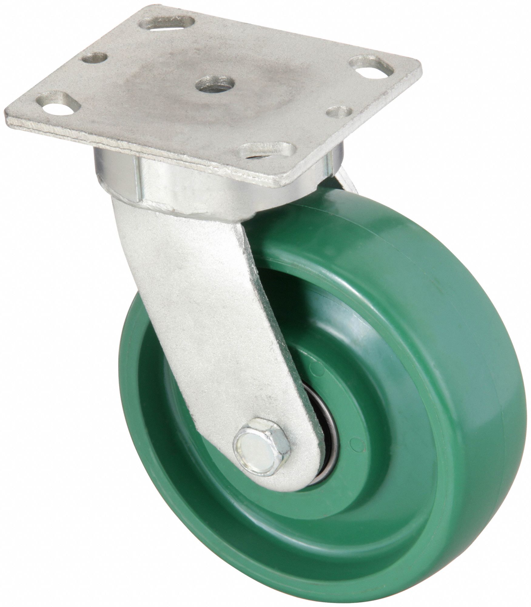 Plate Caster: Swivel, Polyurethane, 6 in Wheel Dia, 2 in Wheel Wd, Ball, Medium Duty