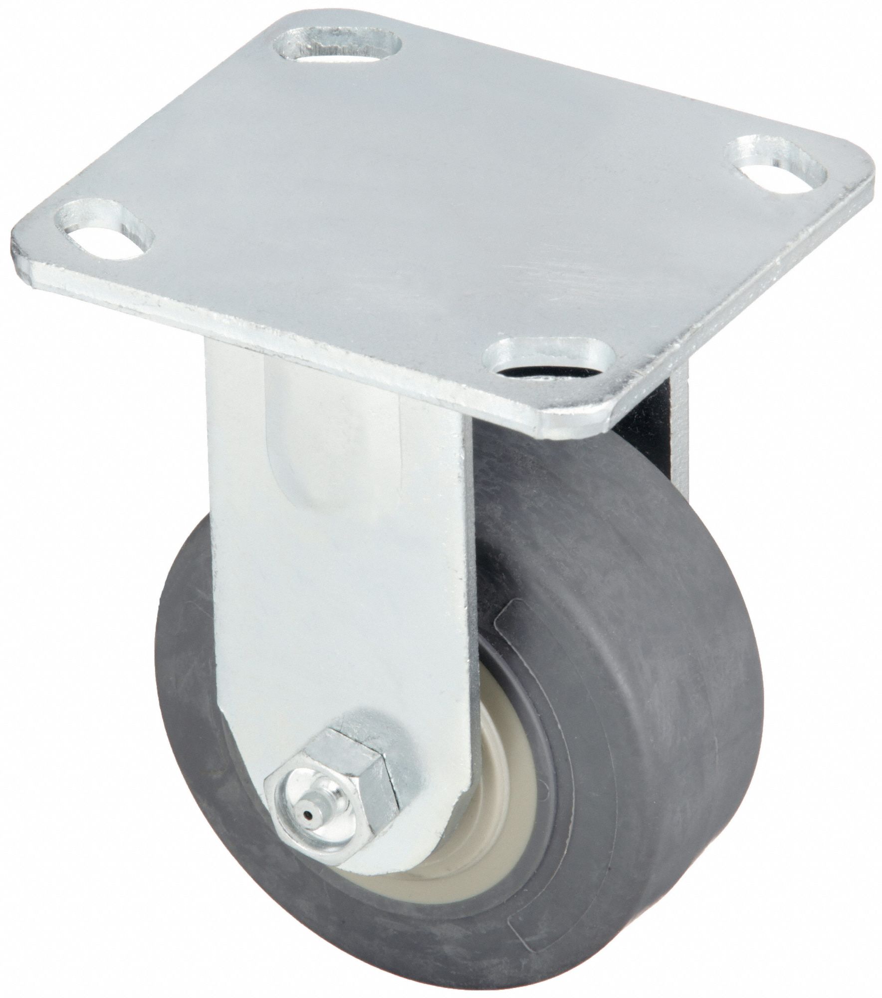 Plate Caster: Rigid, No Brake, Rubber, 4 in Wheel Dia, 2 in Wheel Wd, Slot, Ball