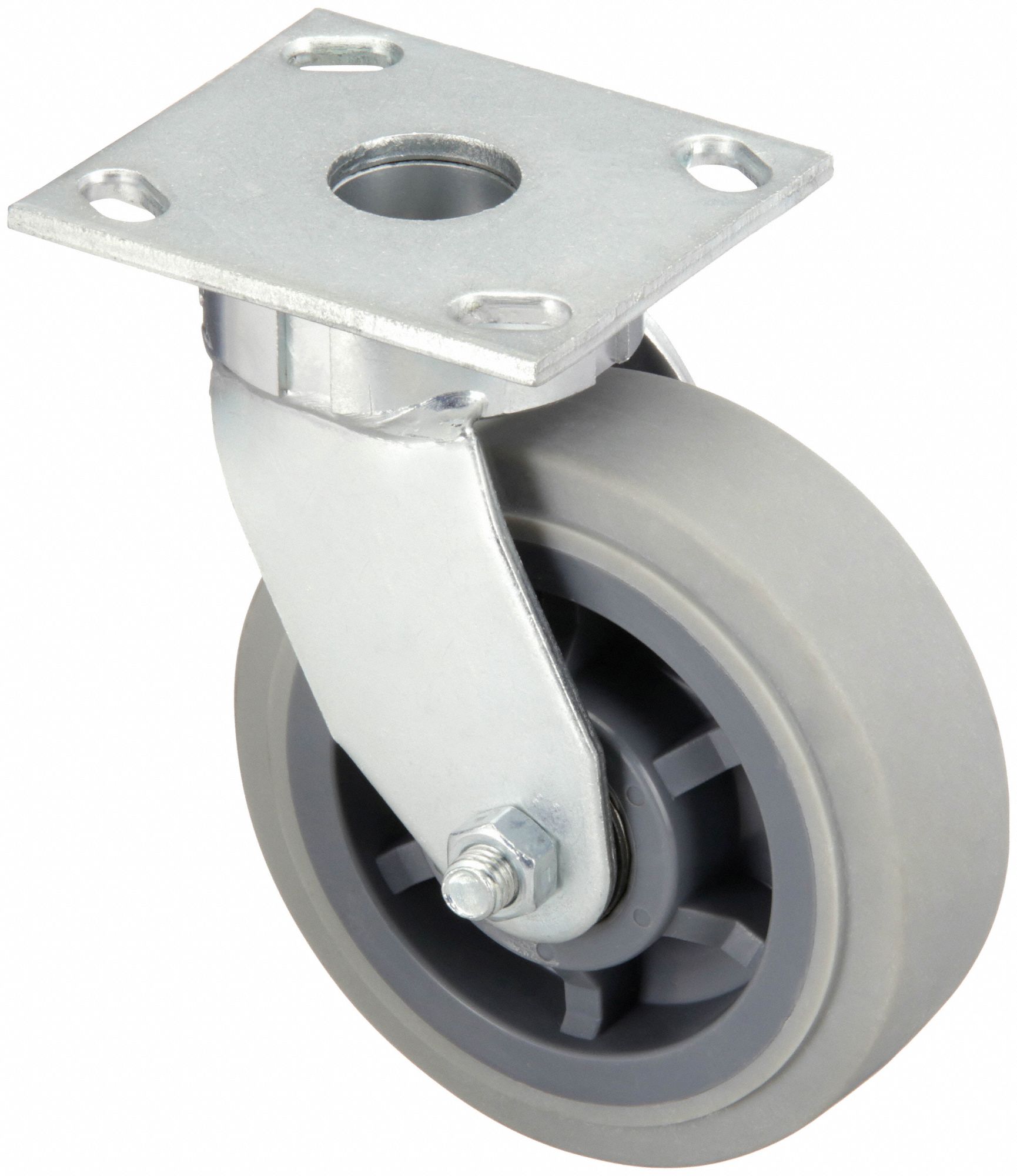 Plate Caster: Swivel, Rubber, 6 in Wheel Dia, 2 in Wheel Wd, 7 1/2 in Mounting Ht