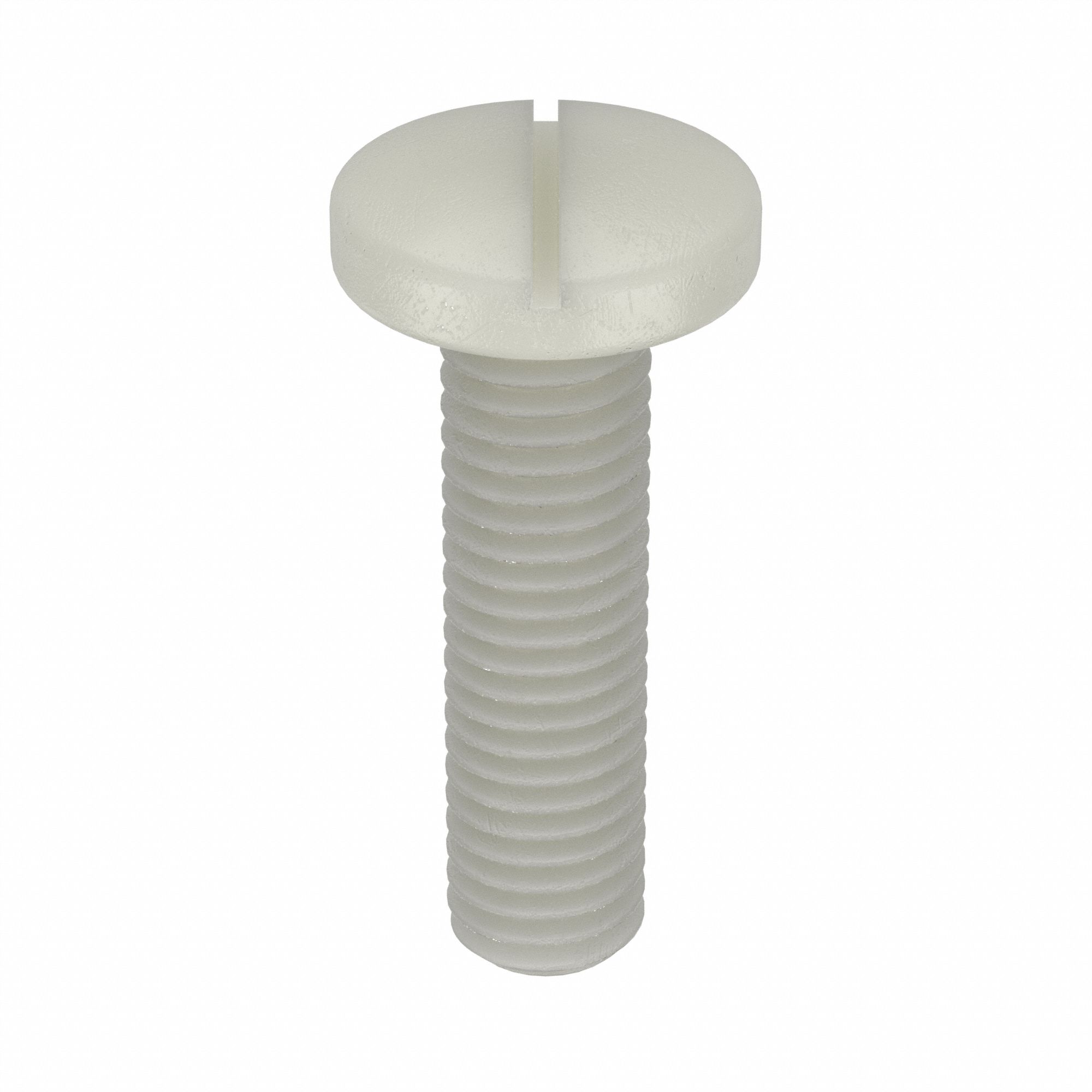 Machine Screw: M8x1.25 Thread Size, 30 mm Lg, Nylon, Plain, Pan, Slotted, Machine Screw, 25 PK