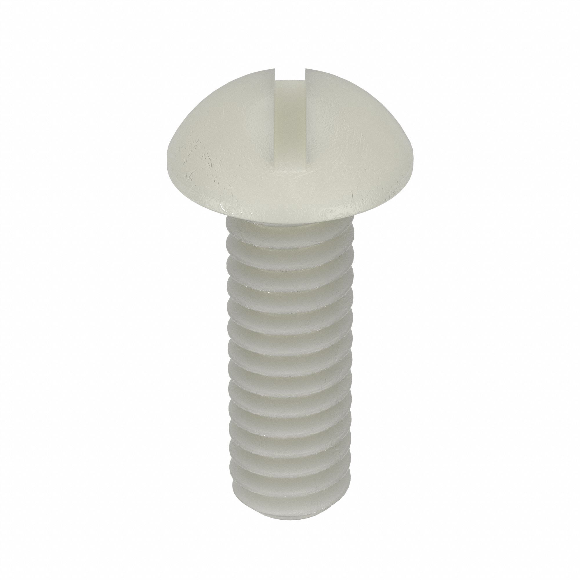 MACHINE SCREW, #8-32 THREAD SIZE, ½ IN L, NYLON, PLAIN FINISH, ROUND, SLOTTED, INCH, 50 PK