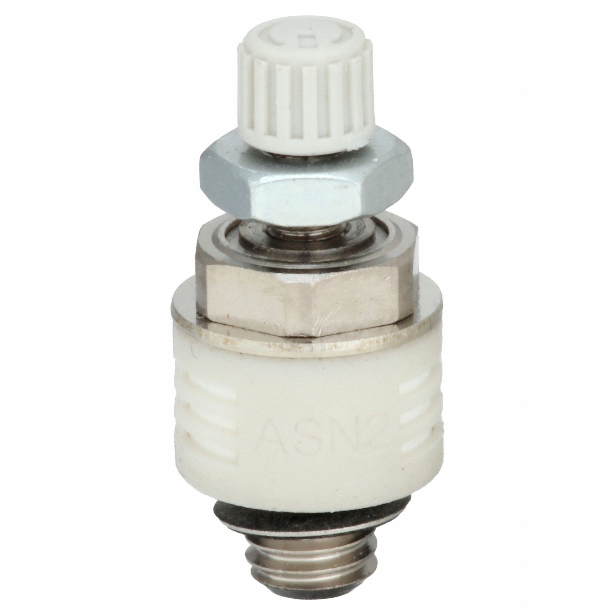 EXHAUST PORT FLOW CONTROL, THUMBWHEEL ADJUSTER, M5 X 0.8 MALE UNF THREAD, 145 PSI MAXIMUM