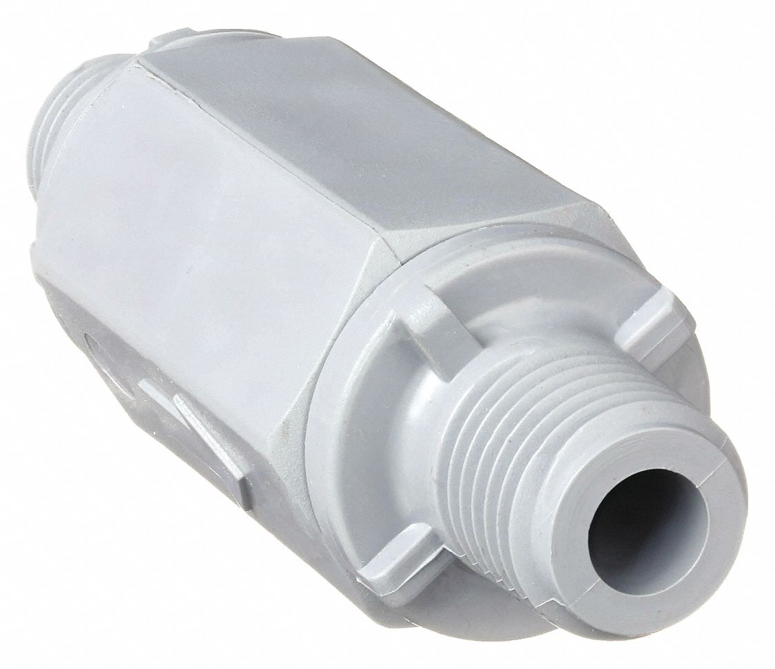 BALL CONE SPRING CHECK VALVE, BALL, INLINE VALVE BODY, PVC, ¼ IN PIPE, STANDARD