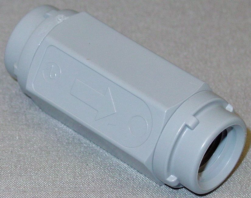 BALL CONE SPRING CHECK VALVE, BALL, INLINE VALVE BODY, PVC, ¼ IN PIPE, STANDARD