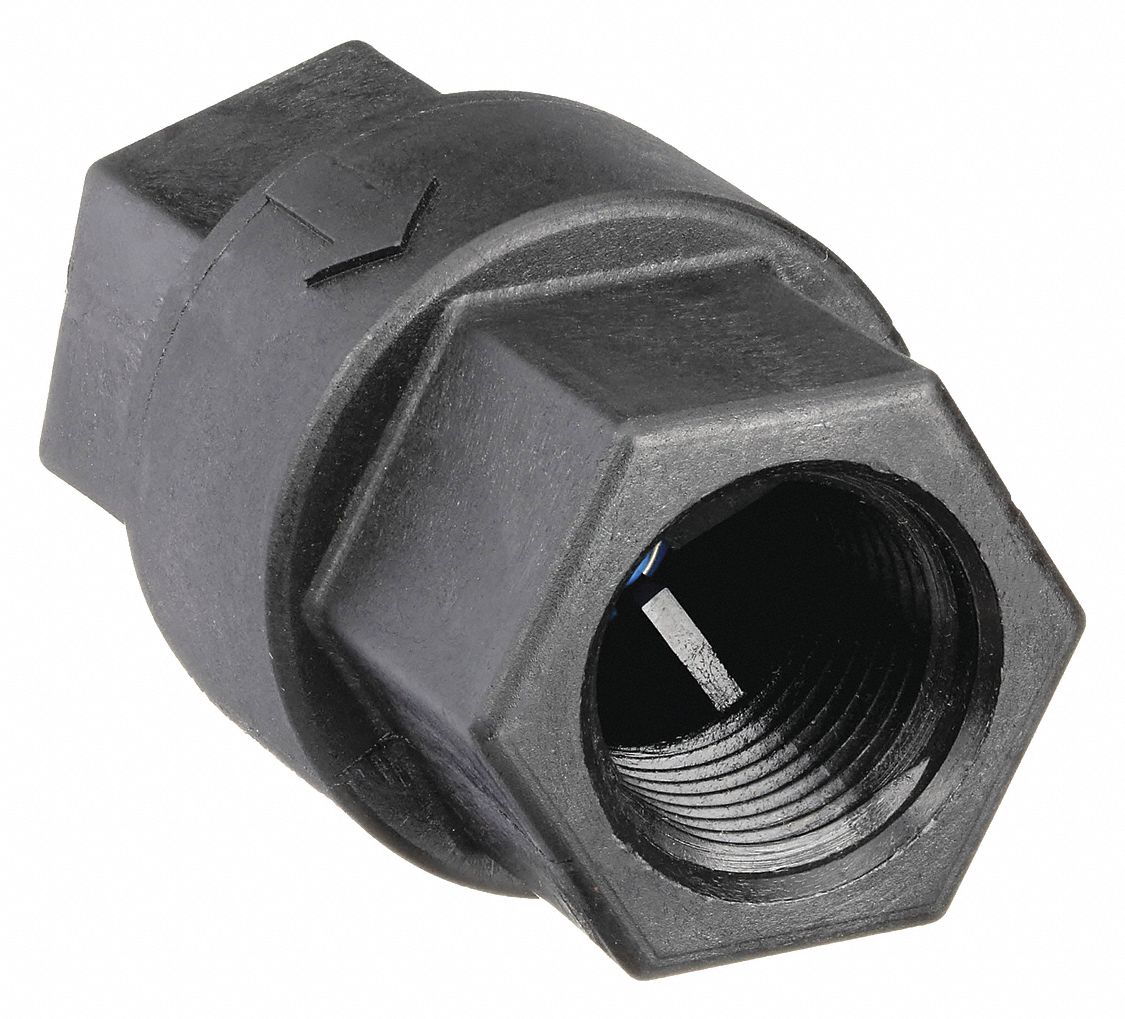 BALL CONE SPRING CHECK VALVE, POPPET, INLINE VALVE BODY, ¼ IN PIPE, FEMALE