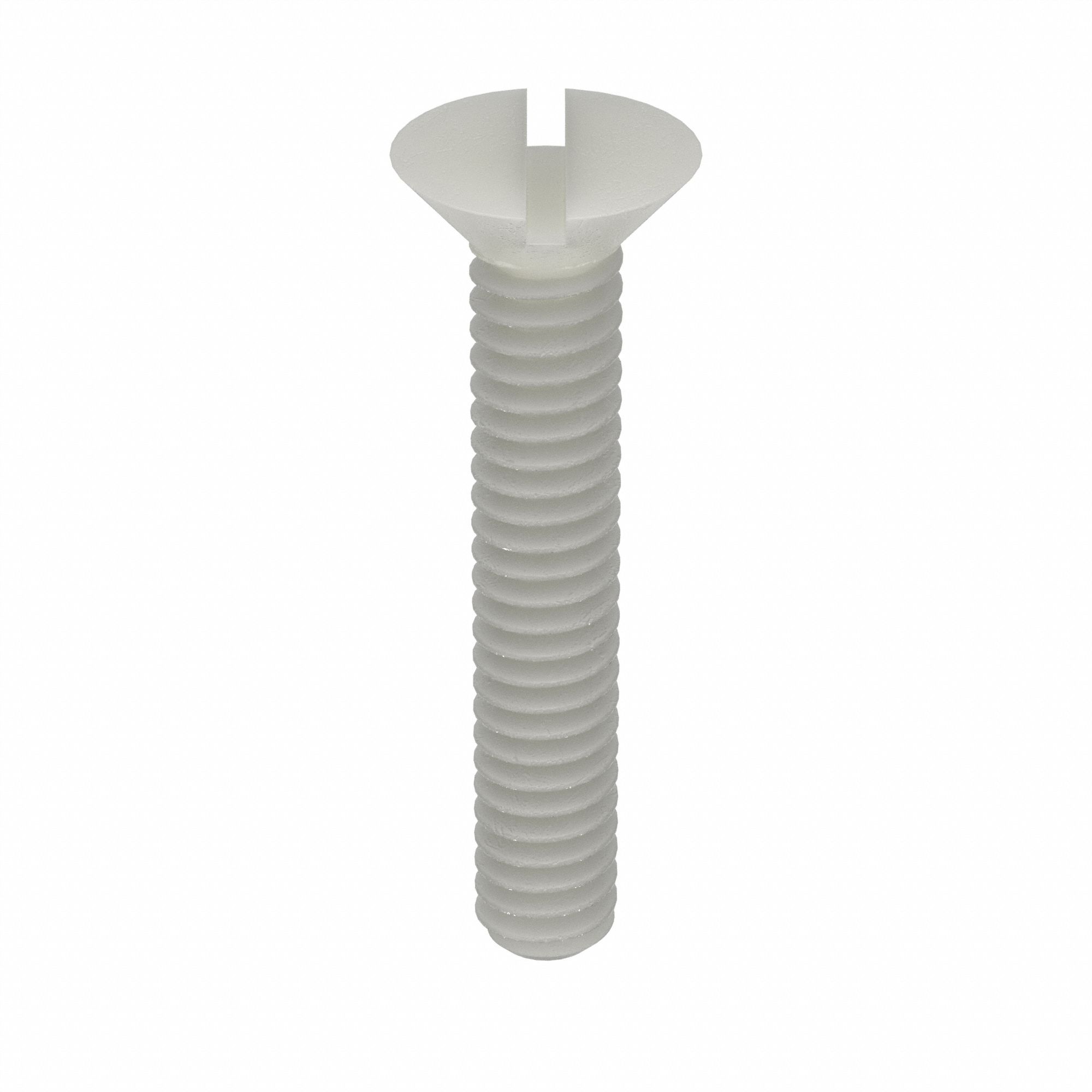 MACHINE SCREW, #2-56 THREAD SIZE, 7/16 IN L, NYLON, PLAIN FINISH, FLAT, SLOTTED, INCH, 50 PK
