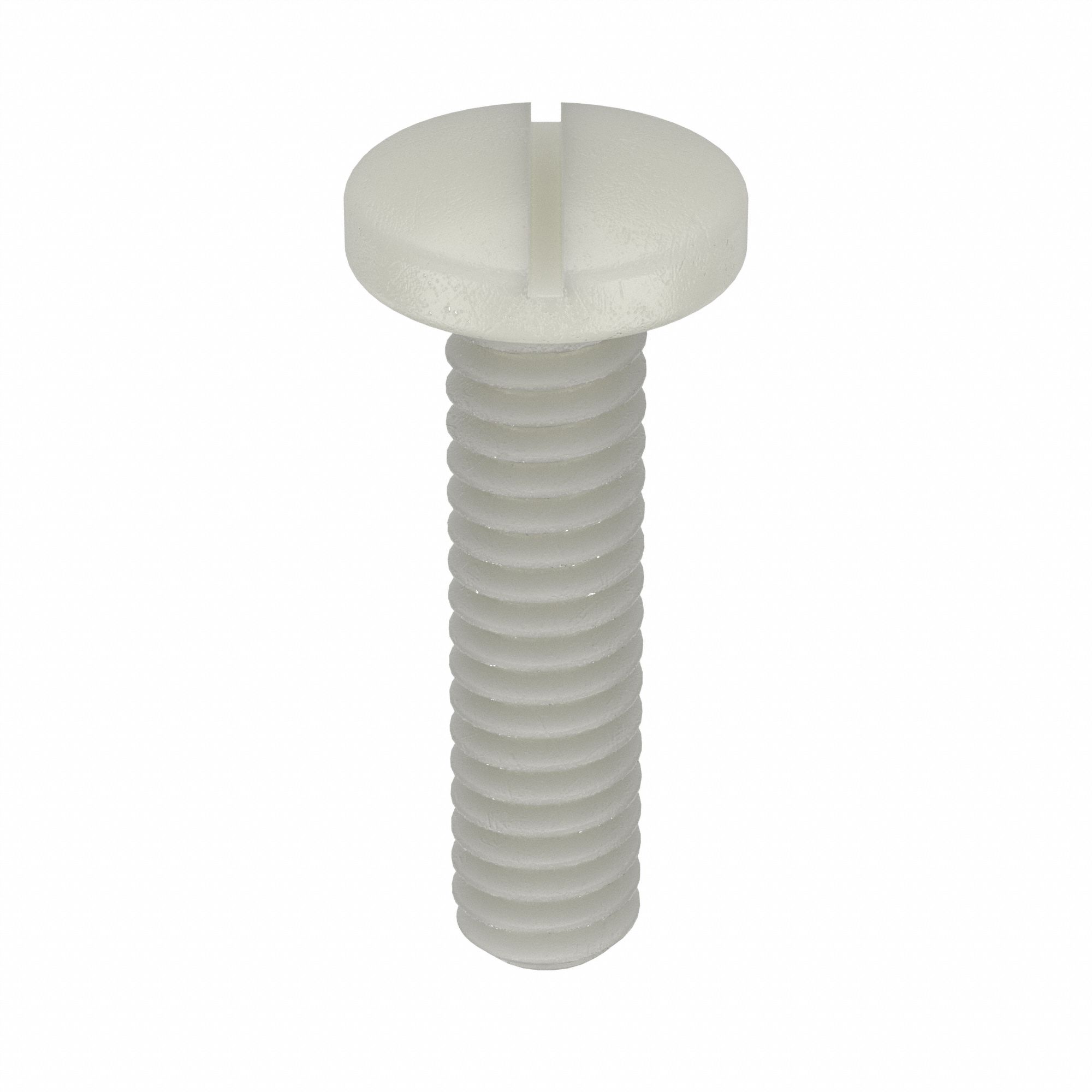 Machine Screw: 1/4"-20 Thread Size, 1 in Lg, Nylon, Plain, Pan, Slotted, Machine Screw, 50 PK