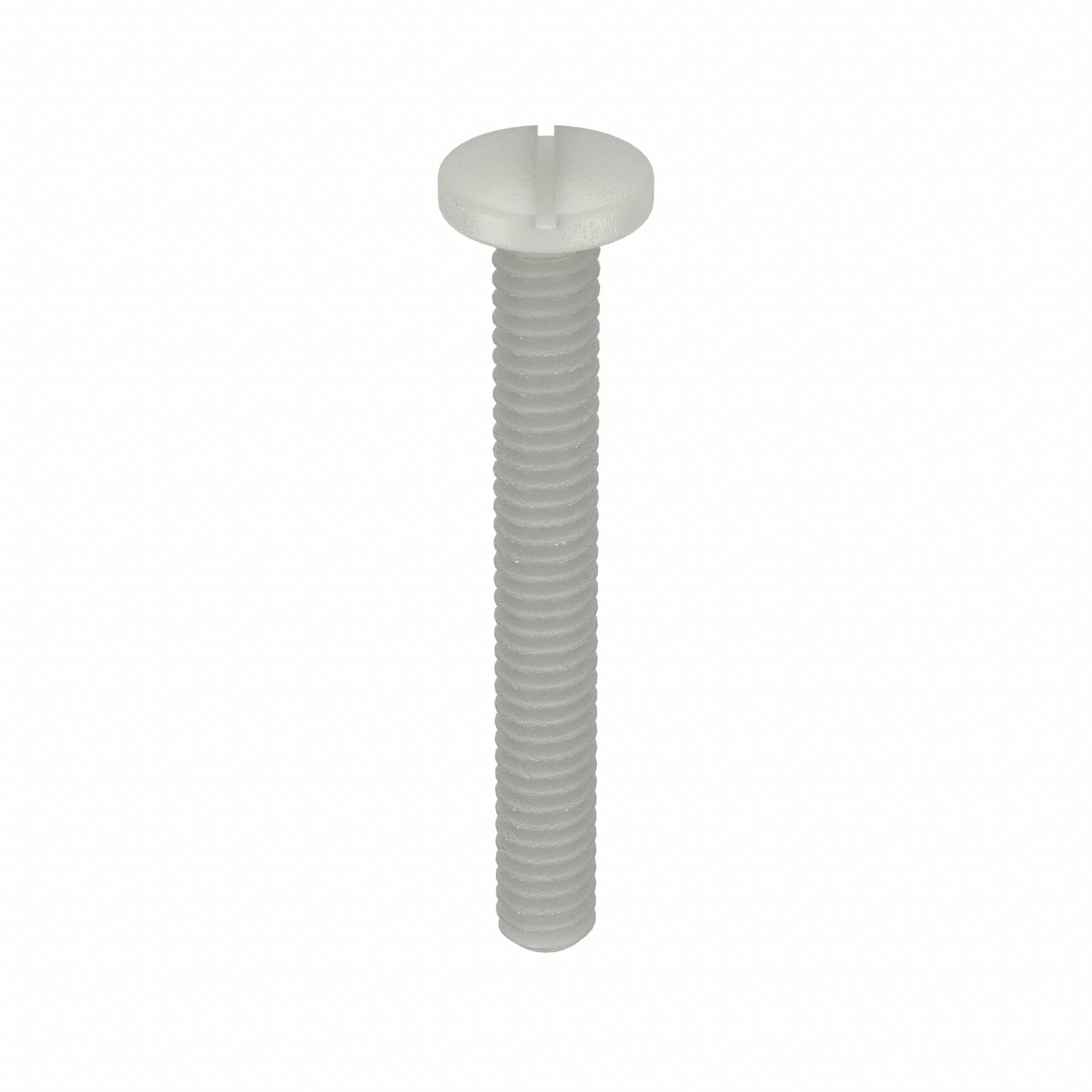 Machine Screw: 1/4"-20 Thread Size, 2 in Lg, Nylon, Plain, Pan, Slotted, Machine Screw, 50 PK