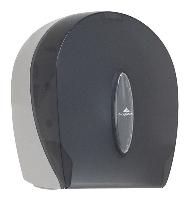 Toilet Paper Dispenser: Jumbo Core, Horizontal Single Roll, Plastic, Smoke
