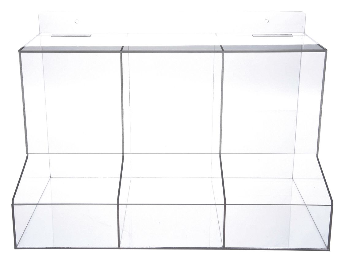 BULK GLOVE DISPENSER, 3 COMPARTMENTS, PETG PLASTIC, CLEAR, TOP LOAD